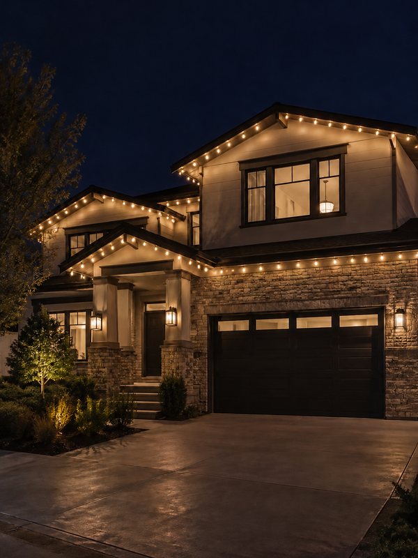 Modern two-story home with permanent smart lighting: everyday white